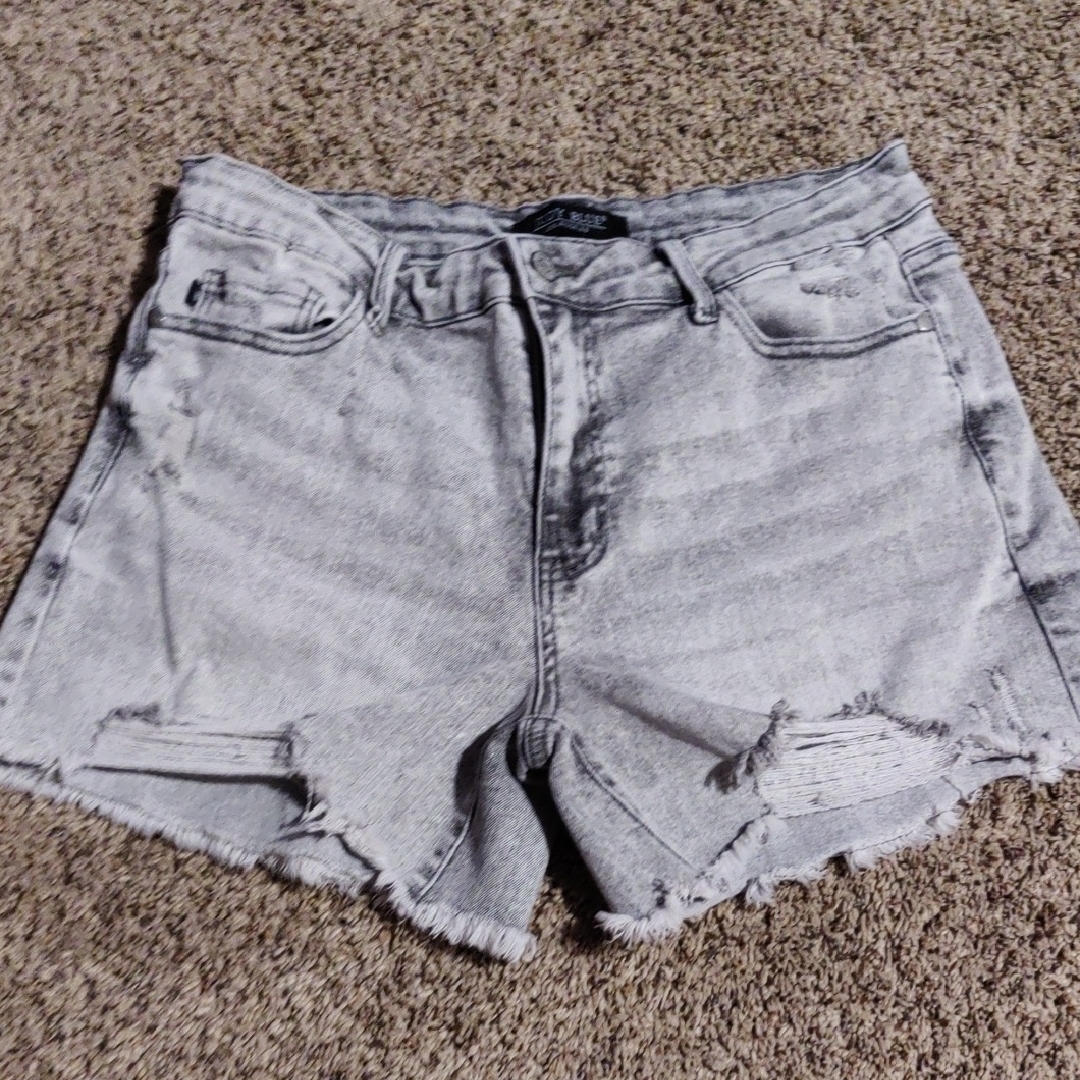Gray Distressed Denim Shorts